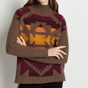 NWT Pendleton Chestnut brown orange red mock neck Aztec sweater top L